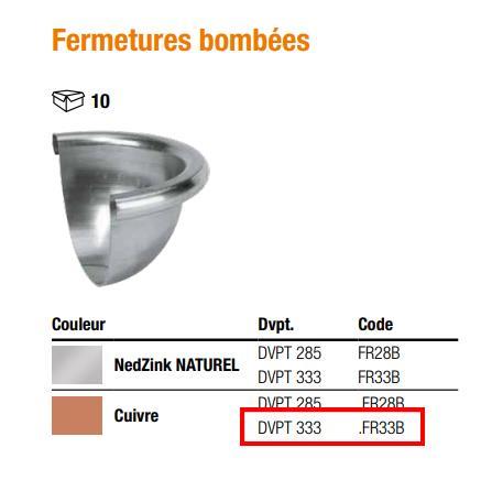 Fermeture bombée demi-rond courbé 333mm cuivre