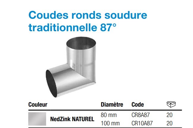 Coude rond 080 Angle 87° Zinc Naturel